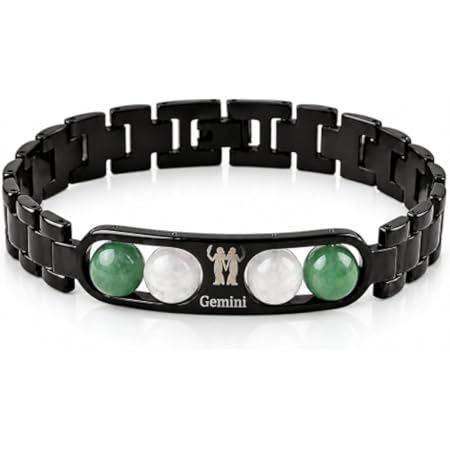 Black Gemini Zodiac Bracelet with Green & White Beads
