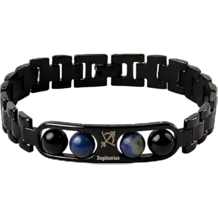 Black Sagittarius Zodiac Bracelet with Blue & Black Beads_0