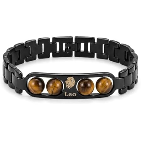 Black Leo Zodiac Bracelet with Tiger Eye Beads