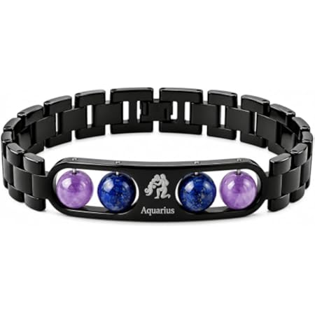 Black Aquarius Zodiac Bracelet with Blue and Purple Beads