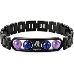 Black Aquarius Zodiac Bracelet with Blue and Purple Beads