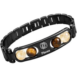Black Pisces Zodiac Bracelet with Tiger Eye and Citrine Beads