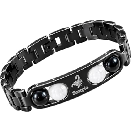 Black Scorpio Zodiac Bracelet with Black and White Beads