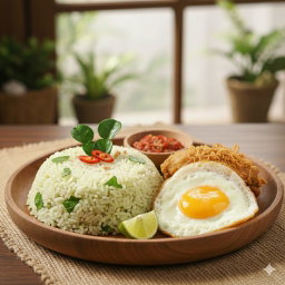Nasi daun jeruk+ayam goreng lengkuas+telur+acar+sambal bawang