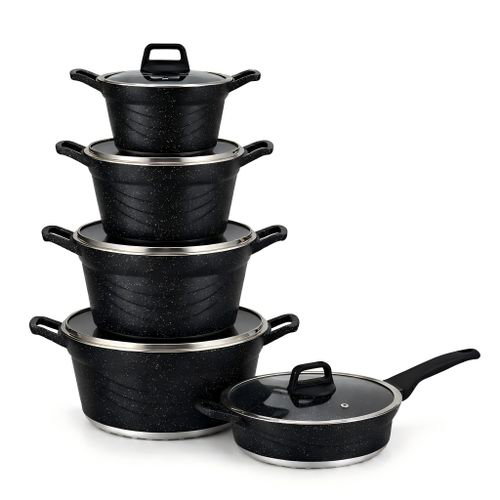 BROCOOK 10 Pcs 4 pots and 1 fry pan with 5lids Die-Cast Non-Stick Granite pot set_0