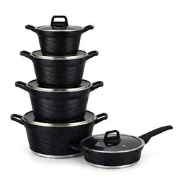 BROCOOK 10 Pcs 4 pots and 1 fry pan with 5lids Die-Cast Non-Stick Granite pot set