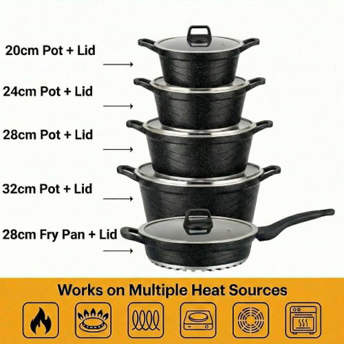 BROCOOK 10 Pcs 4 pots and 1 fry pan with 5lids Die-Cast Non-Stick Granite pot set_2