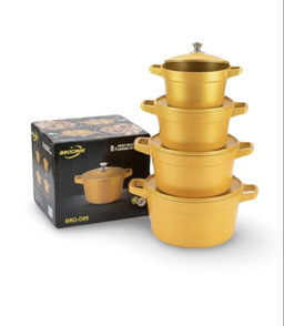 BROCOOK 8 Piece Cast Aluminum Non Stick Cookware Set with Lids 20 24 28 32 cm Dutch Oven Style Pots for Stew Jollof Rice Baking Firewood Induction Electric Ceramic and Oven Use