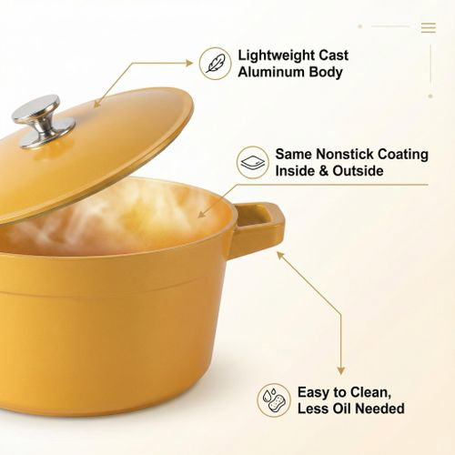 BROCOOK 8 Piece Cast Aluminum Non Stick Cookware Set with Lids 20 24 28 32 cm Dutch Oven Style Pots for Stew Jollof Rice Baking Firewood Induction Electric Ceramic and Oven Use_2
