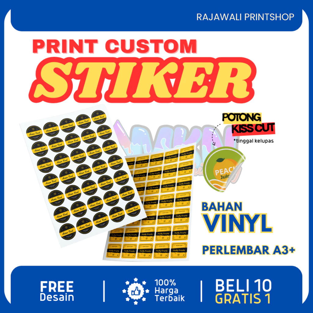 Cetak Stiker Vinyl Anti Air A3+ Kiss Cut Label Kemasan Makanan MInuman | Print Sticker Vinyl