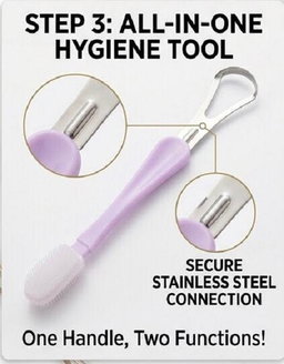 2IN1 TONGUE CLEANER, TOOTHBRUSH AND STAINLESS STEEL