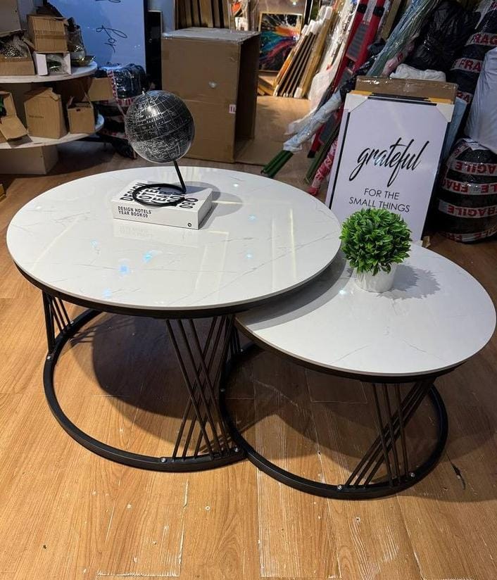 Modern Luxury 2 in1 pure  Marble Nesting tables with black stand_0