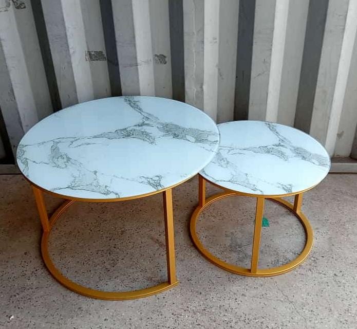 Marble nesting coffee table (glass effect) white