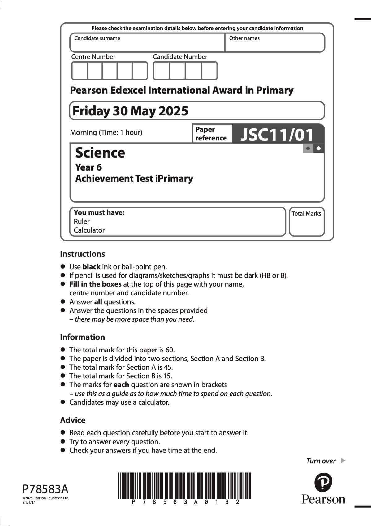 SCIENCE | iPrimary 6 Pearson Edexcel Exam Past Papers_1