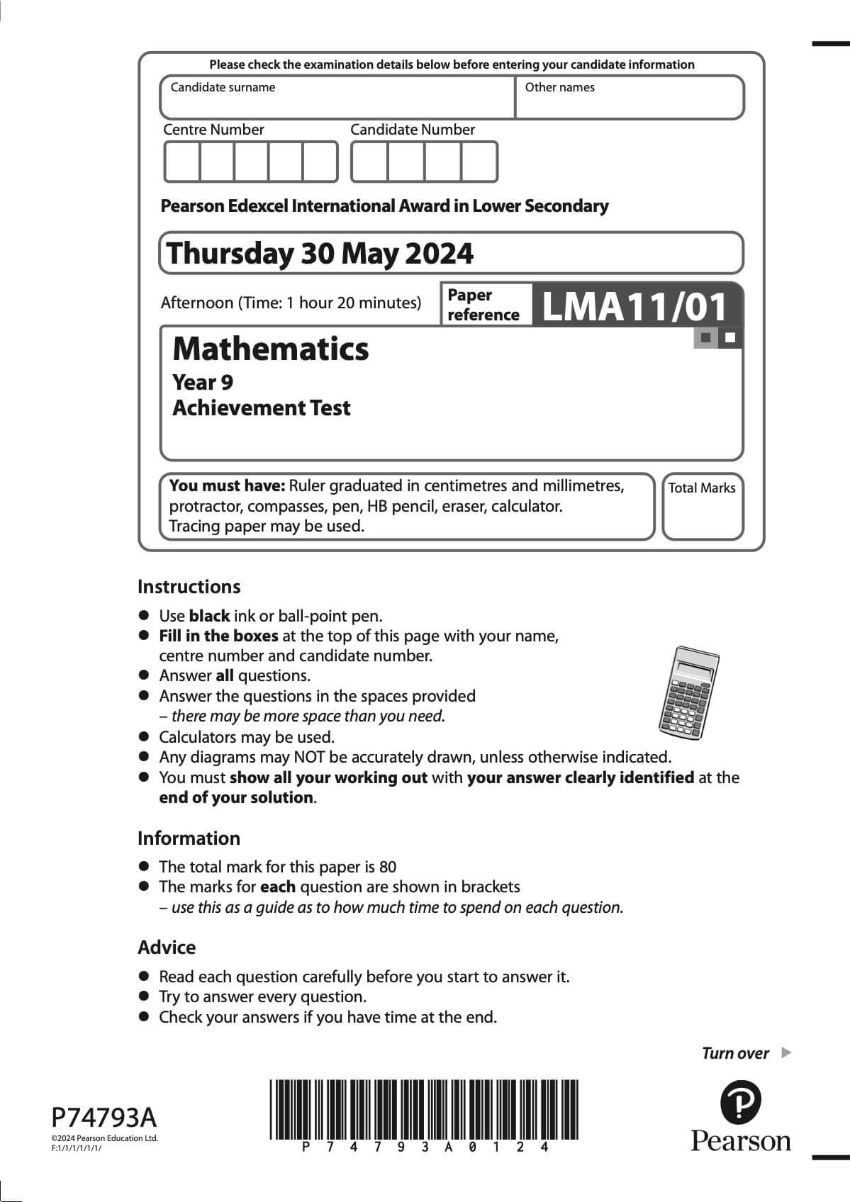MATHS | iLower Secondary Pearson Edexcel Past Papers_1
