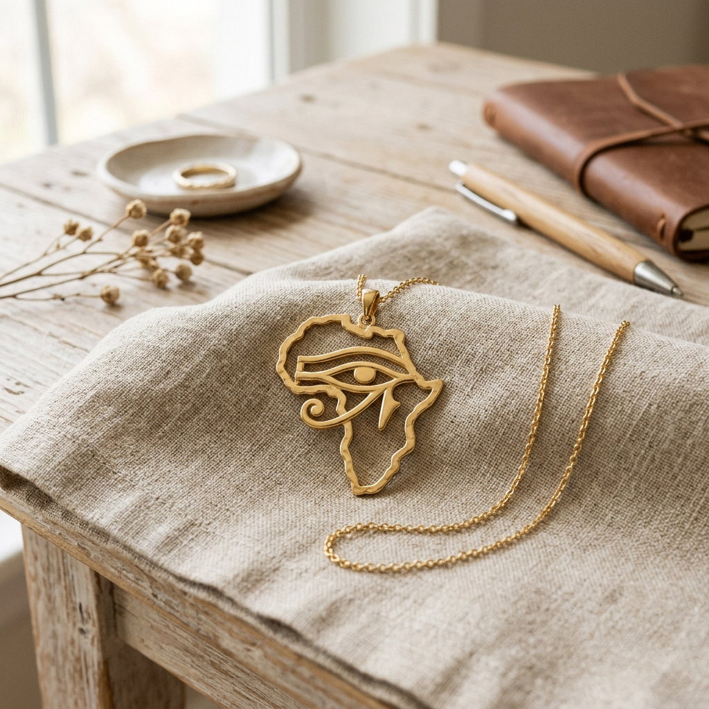Africa Map Inside Eye Of Horus Necklace