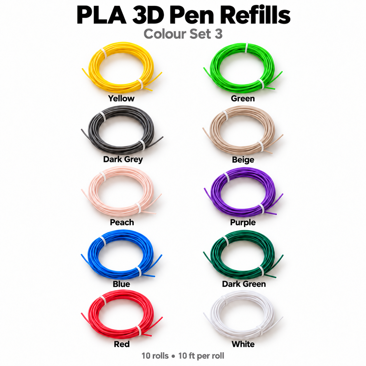 PLA 3D Pen Filament Refills - 10 Rolls_3
