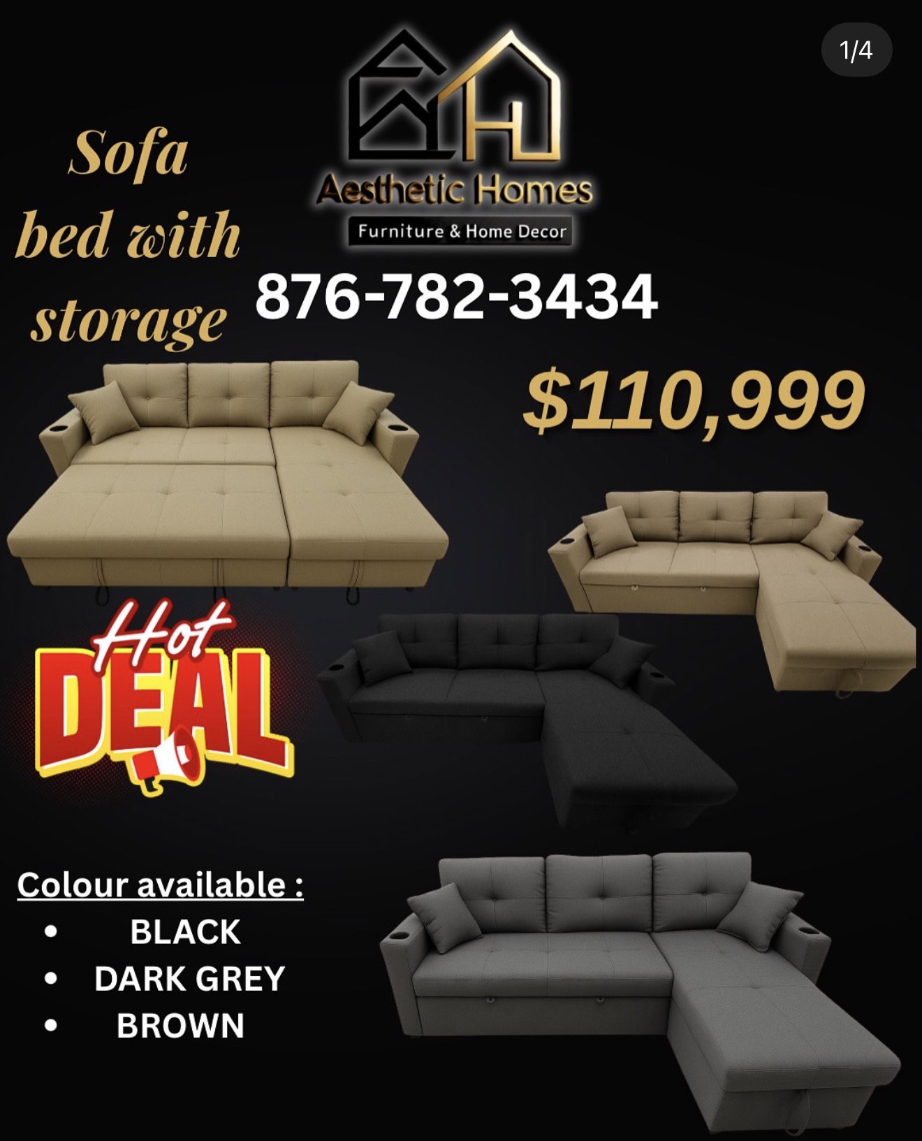 Luxury Convertible Sofa Bed with Storage | 3-in-1 Multifunctional Sectional_2