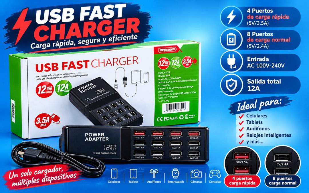 Extención USB de carga segura y rapida