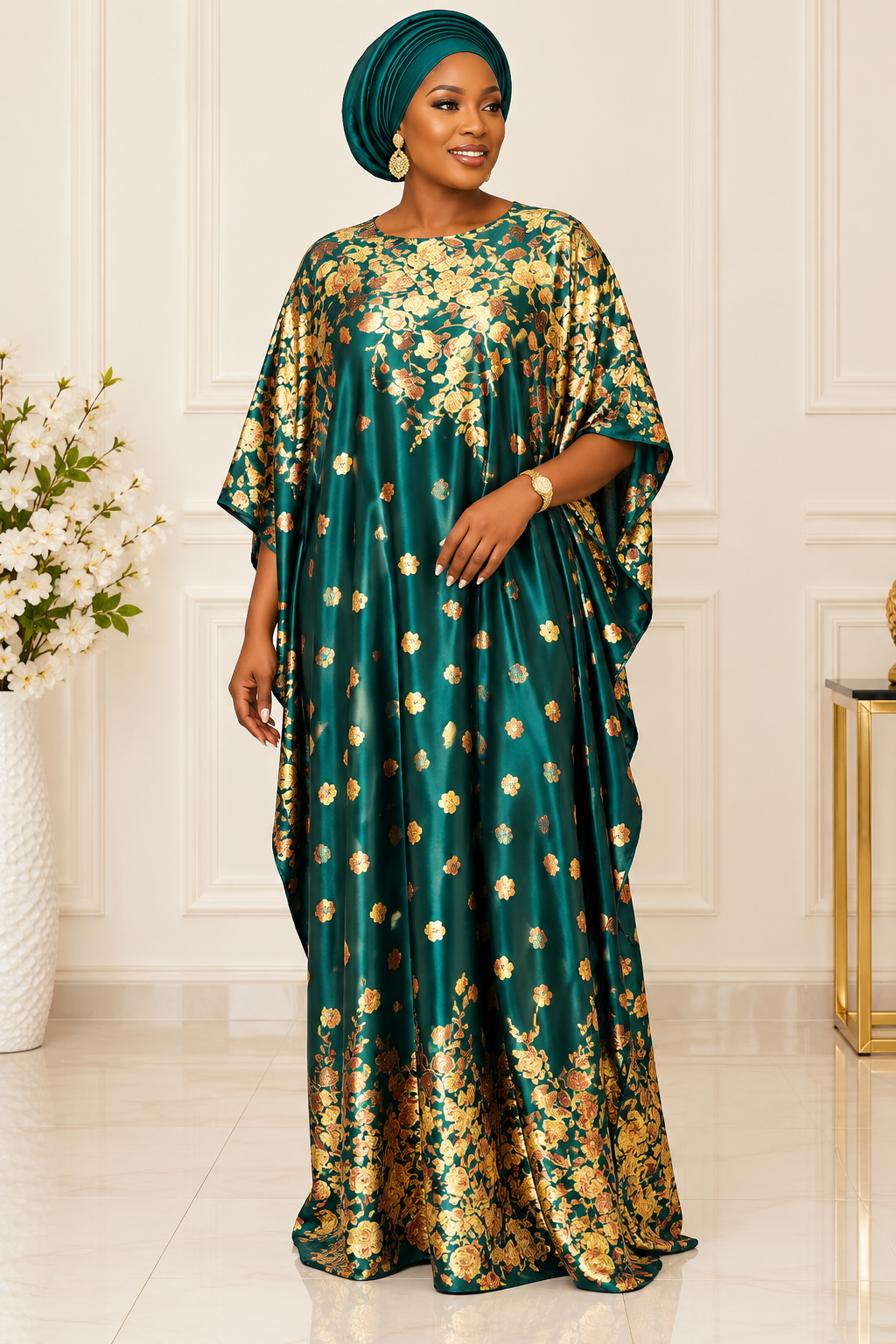 Green Maxi Satin Dress _0