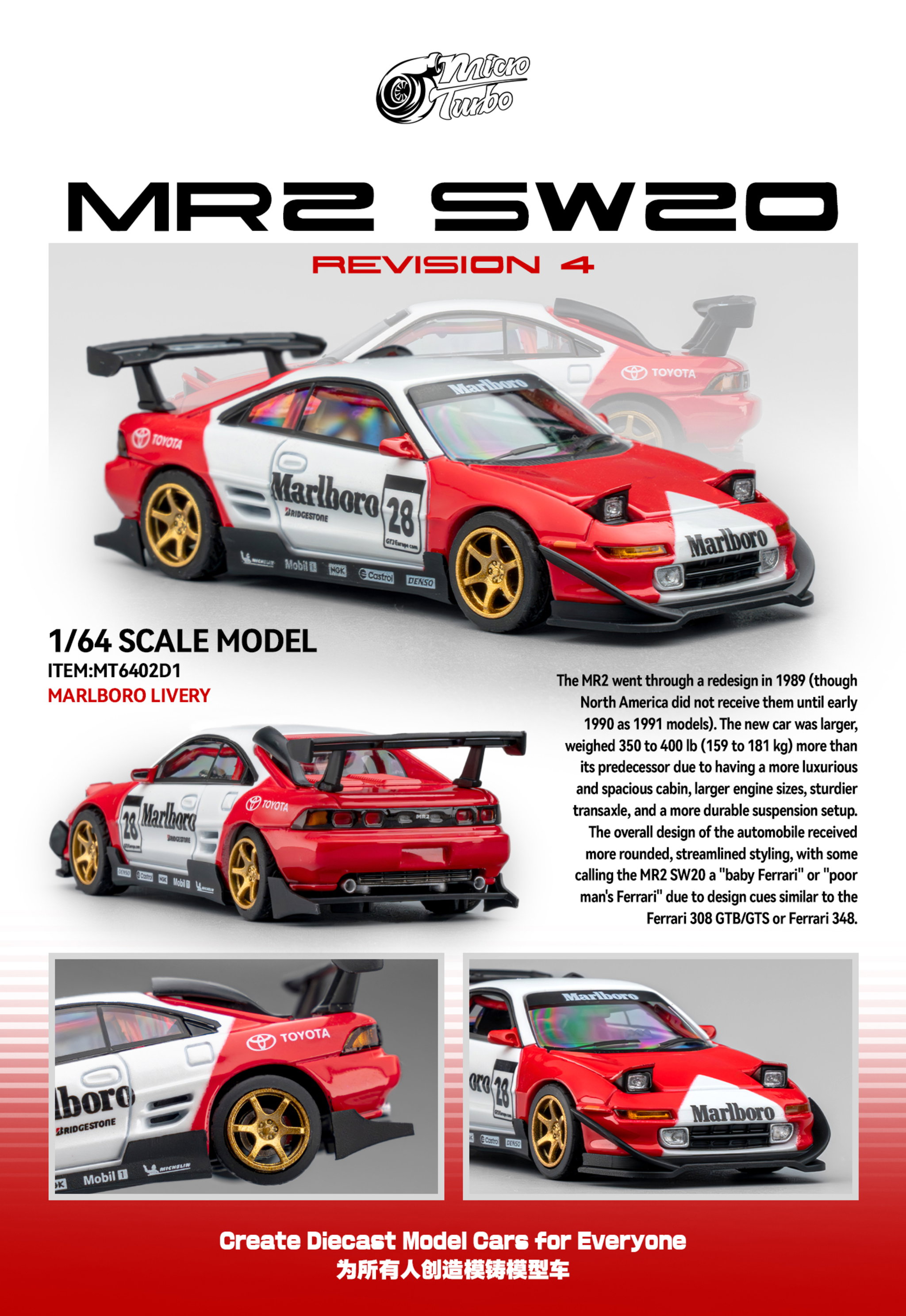 MICRO TURBO MODEL 1/64 TOYOTA MR2 CUSTOM - MARLB LIVERY