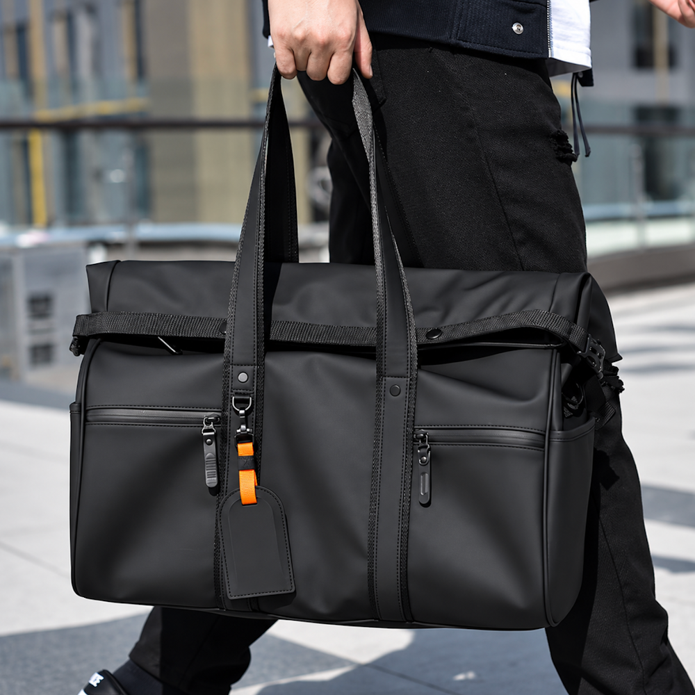 Expandable PU Leather Multi-Pocket Travel Duffel Bag