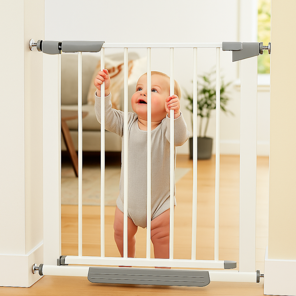 Adjustable Baby and Pet Safety Gate with Auto-Close and Step-Through Pedal