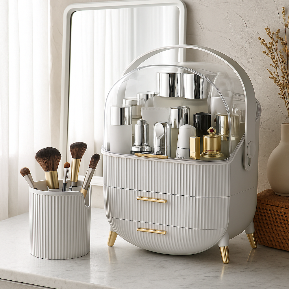 Makeup Organiser Storage Box with Makeup Brush Holder_0