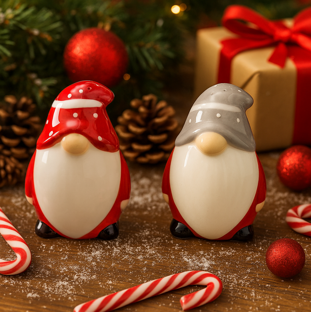 Festive Ceramic Gnome Salt and Pepper Shaker Set