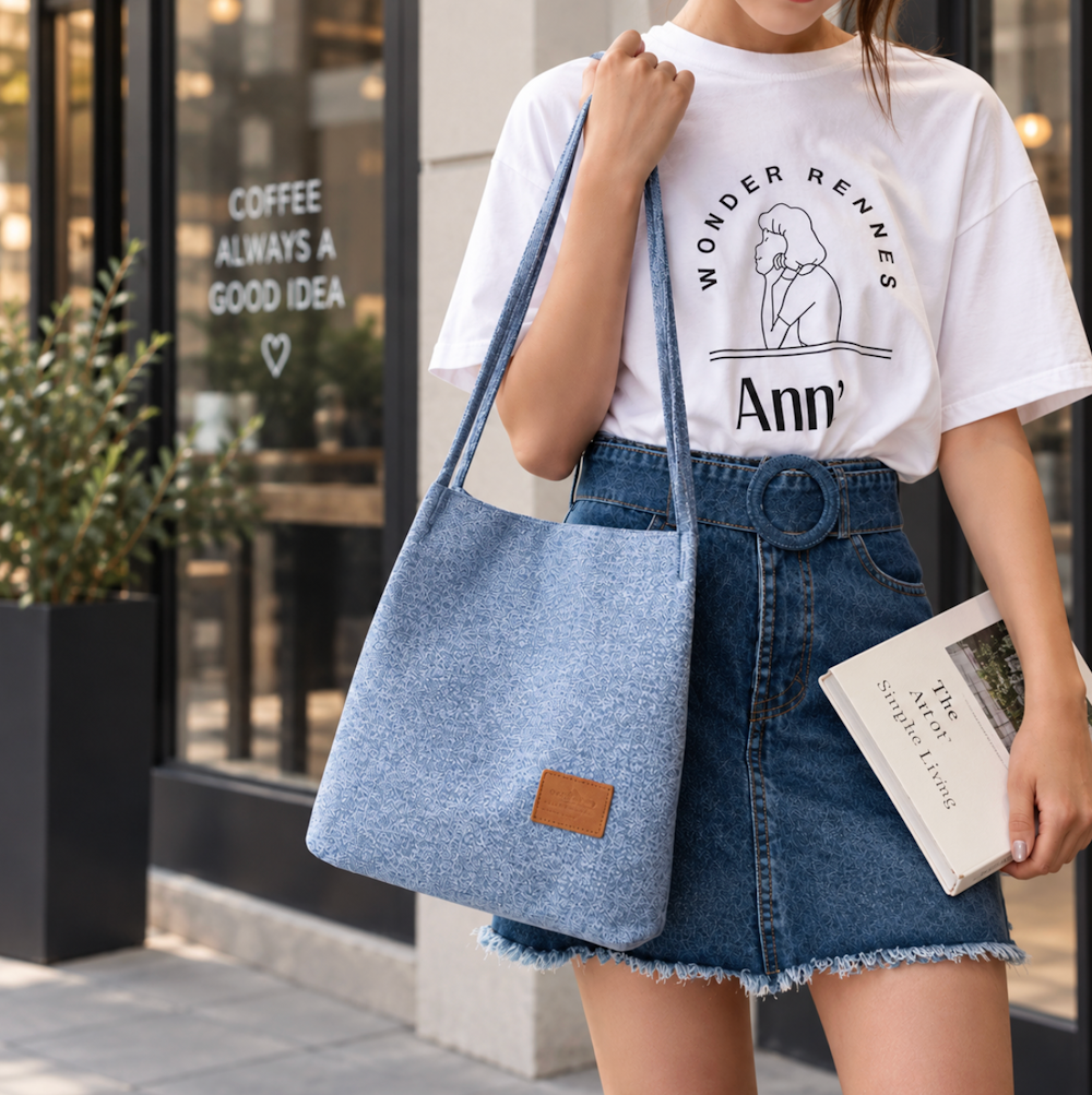 Tweed Shoulder Tote Bag