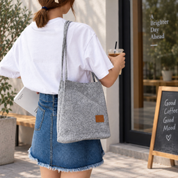 Tweed Shoulder Tote Bag