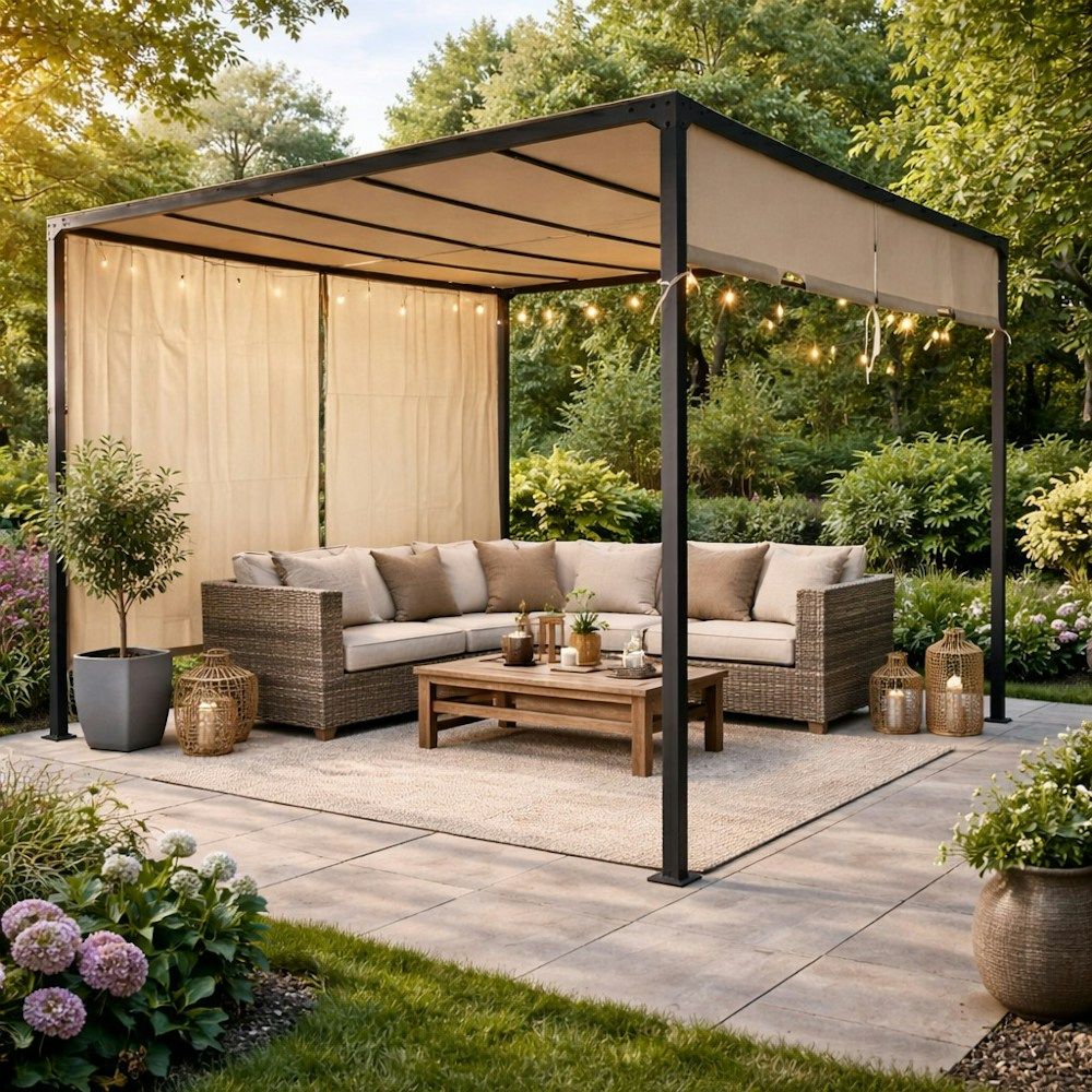 Outdoor Pergola with Retractable Canopy_0