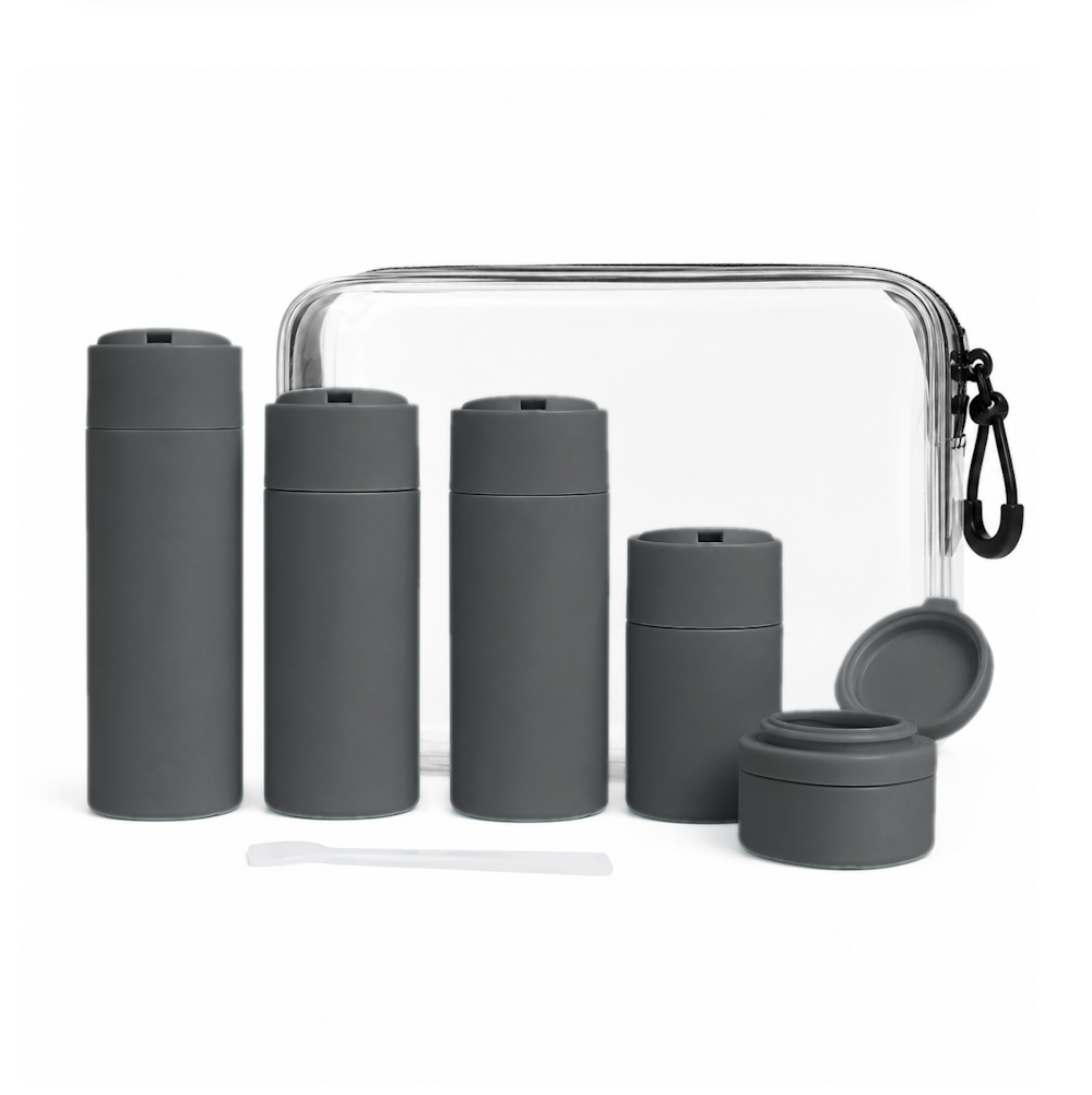 5-Piece Reusable Travel Bottle Set with Labels and Carry Bag_1
