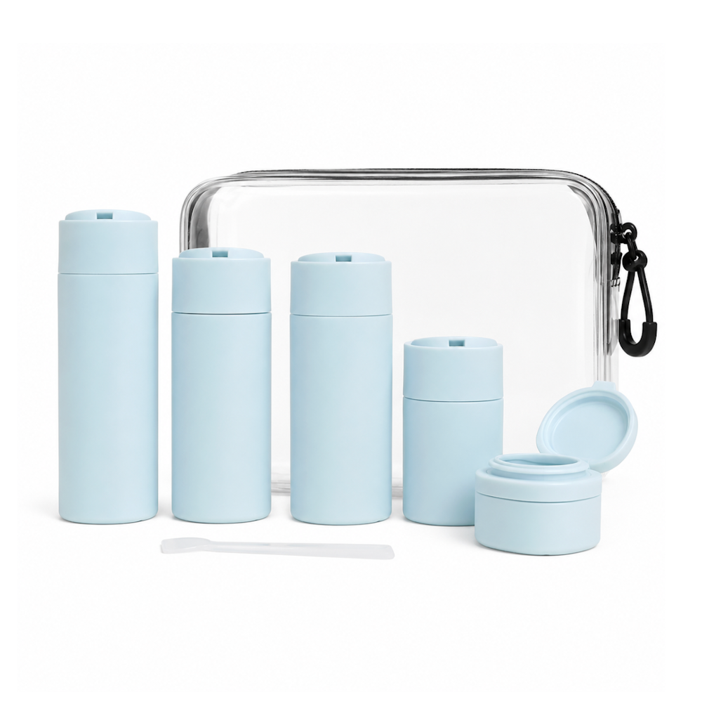 5-Piece Reusable Travel Bottle Set with Labels and Carry Bag_3