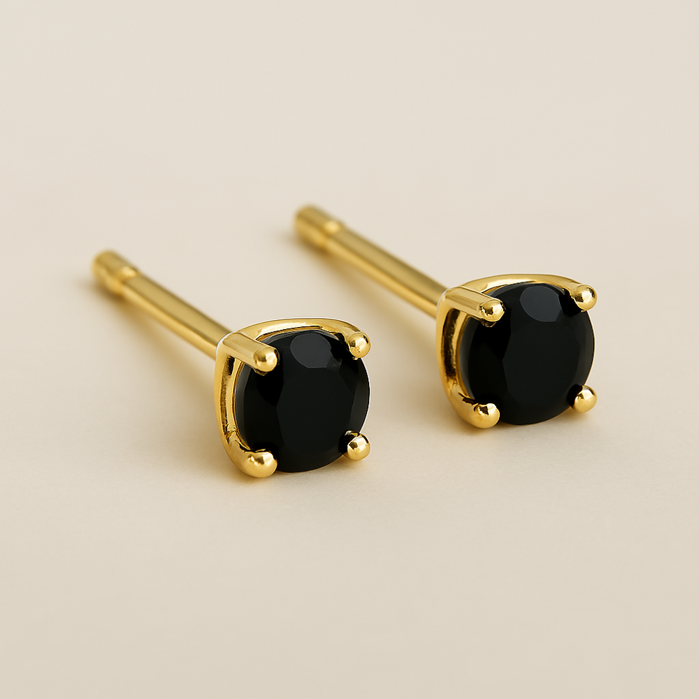 9ct Gold Black Cubic Zirconia Stud Earrings_0