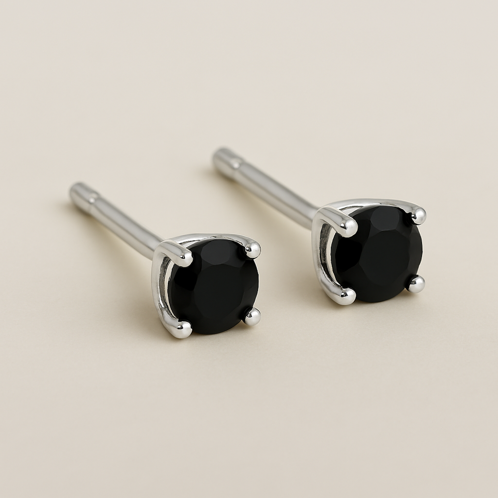 9ct Gold Black Cubic Zirconia Stud Earrings_1