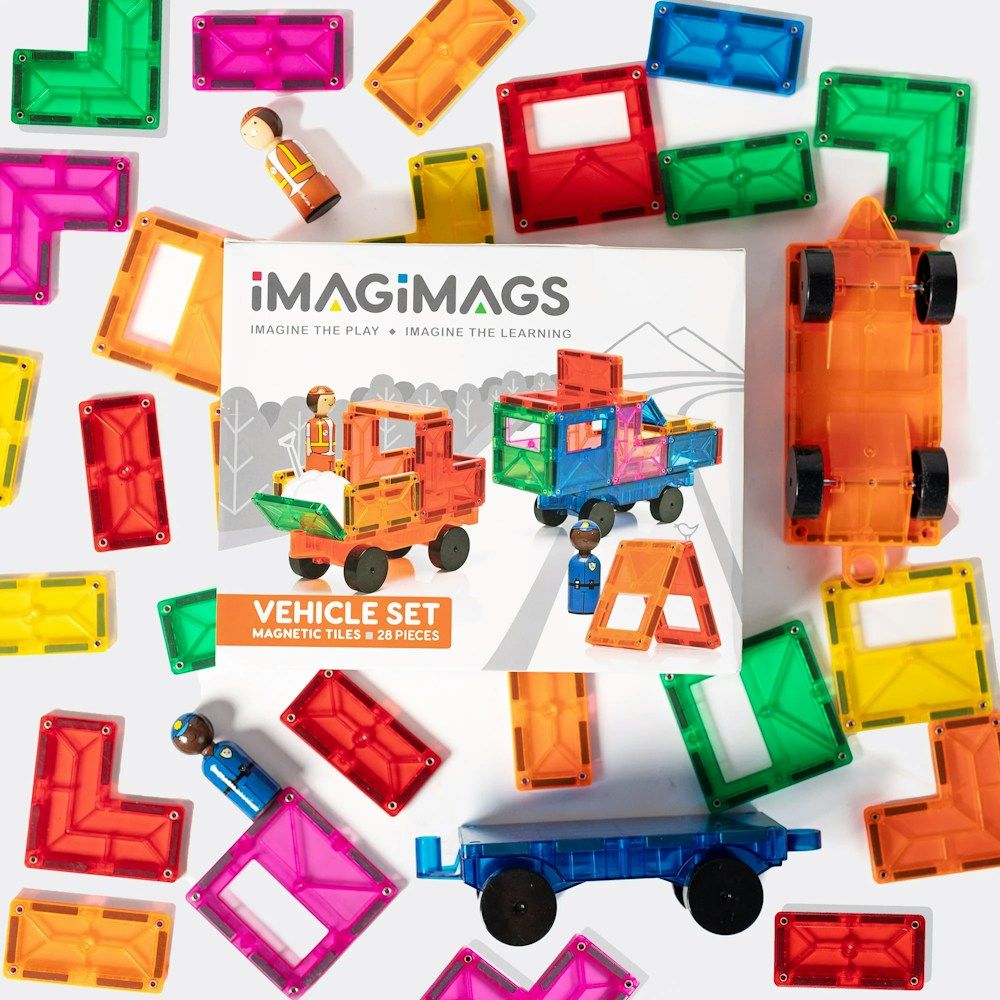 28-Piece Magnetic Tiles Vehicle Set