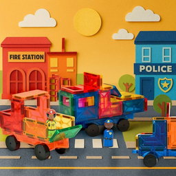 28-Piece Magnetic Tiles Vehicle Set
