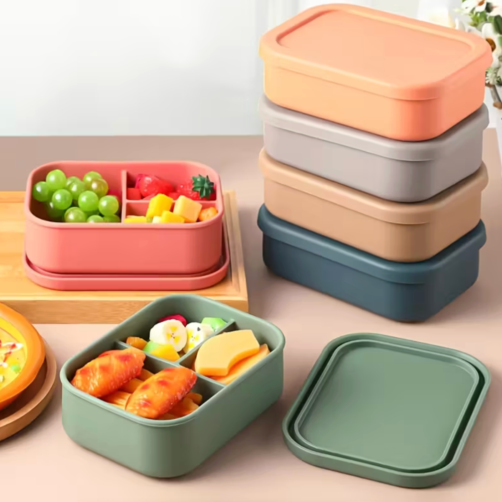 2x Silicone Lunch Boxes with Dividers_0