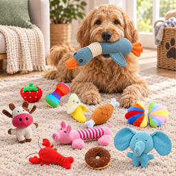 12-Piece Plush Dog Toy Set with Built-in Squeakers