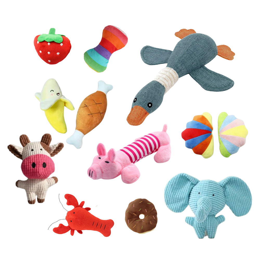 12-Piece Plush Dog Toy Set with Built-in Squeakers_2