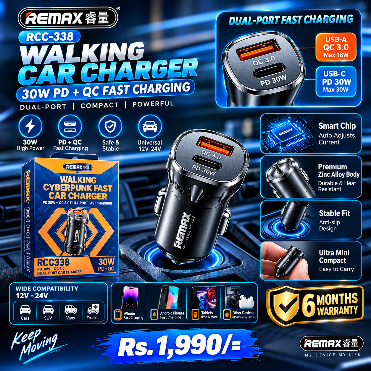  REMAX RCC-338 30W PD + QC CAR CHARGER