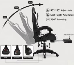 Chaise Gaming BorealBear Noir & Blanc avec Repose-Pieds