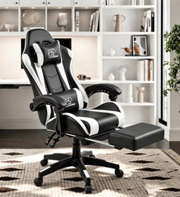 Chaise Gaming BorealBear Noir & Blanc avec Repose-Pieds