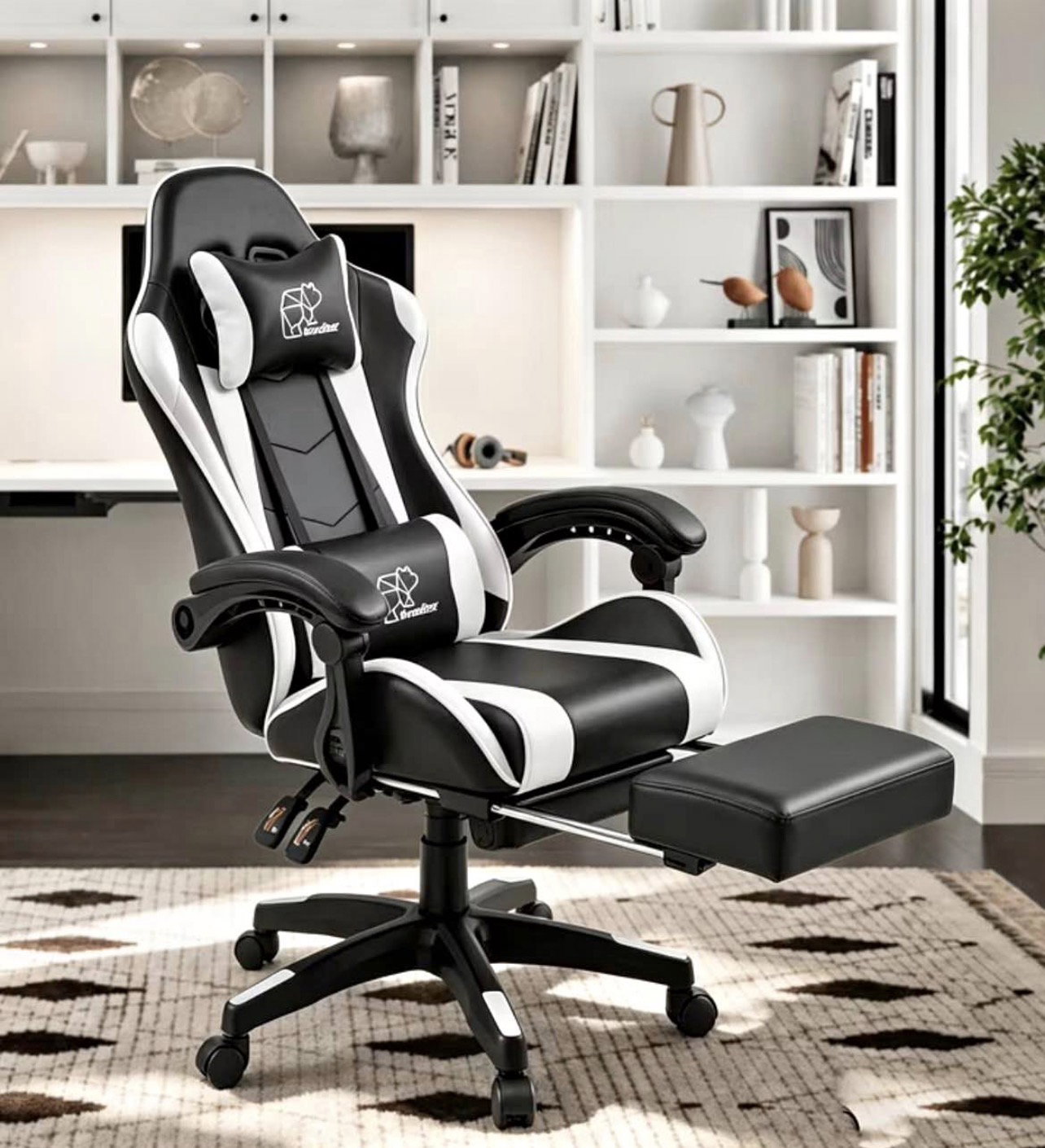 Chaise Gaming BorealBear Noir & Blanc avec Repose-Pieds_1