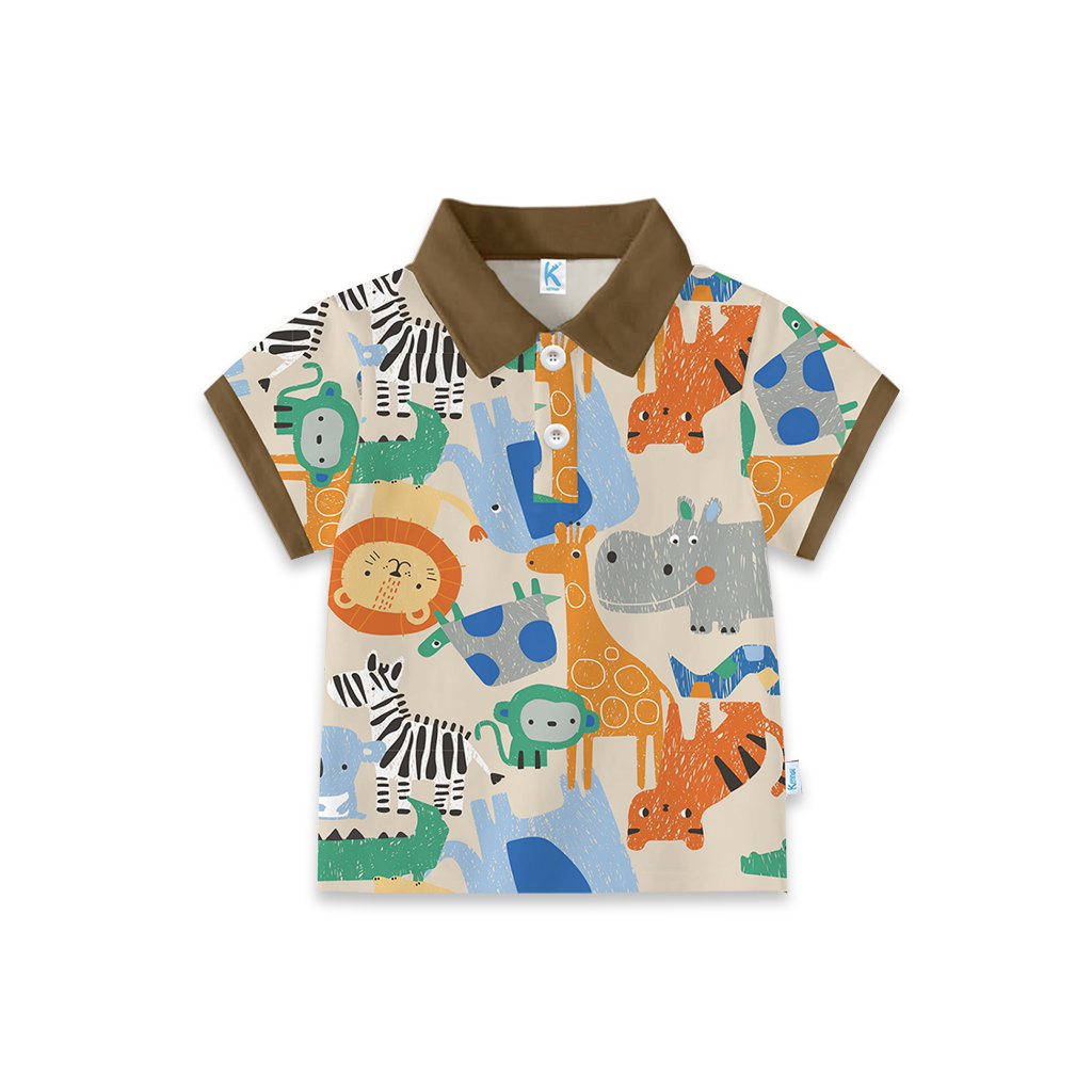KAOS ATASAN POLO WANGKI ANIMAL IN ZOO MOCCA