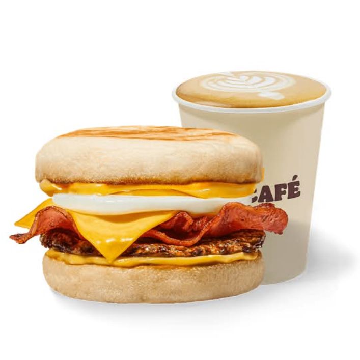 Egg boerie bacon English muffin & coffee 