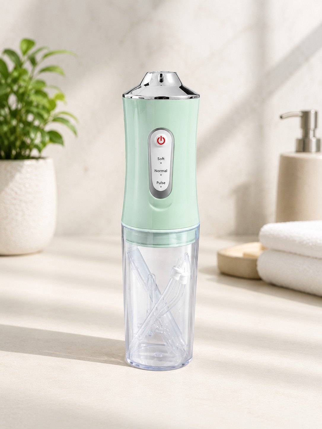 Portable Green Cordless Electric Water Flosser And Oral Irrigator With a 230ml Water Tank _2