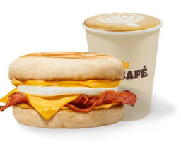 Bacon egg & cheese English muffin &coffee 