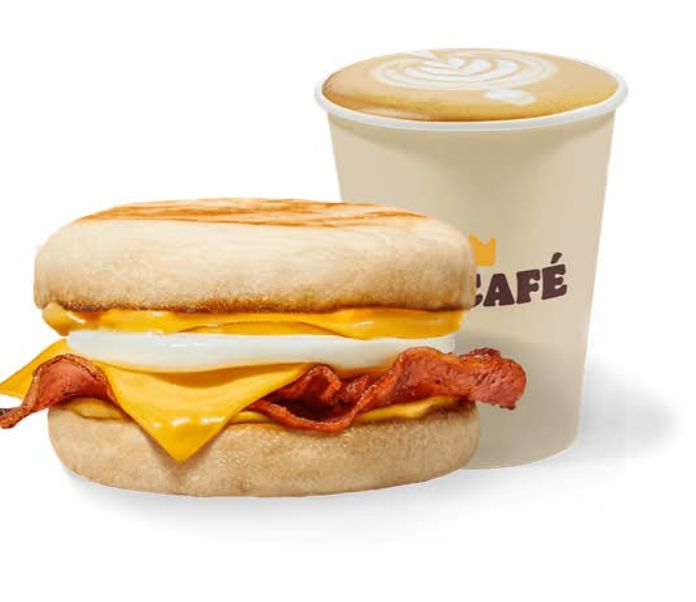 Bacon egg & cheese English muffin &coffee 